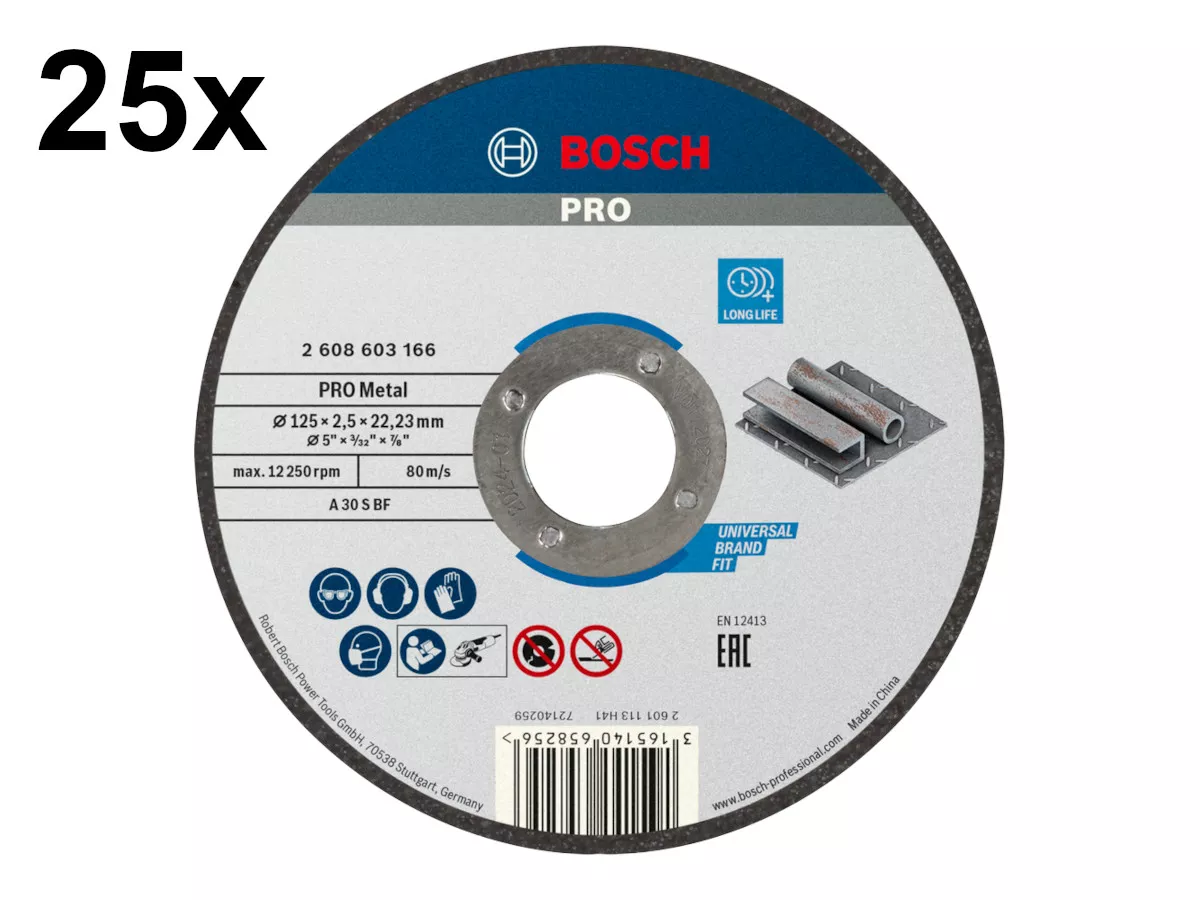 25 disques à tronçonner PRO Metal Ø125mm Bosch